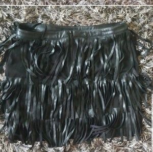 Faux Leather Fringe Mini Skirt